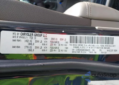 2013 Dodge Durango Crew из США, поврежденный, VIN 1C4RDHDG8DC664231